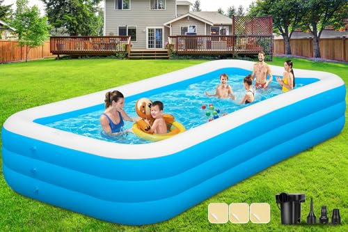 Large Inflatable Pool with Pump, 165 x 76 x 22 Oversized Thickened Blow Up Pools for Adults, Family Swimming Pool for Backyard, Outdoor, and Summer Water Party