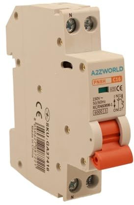 Interruttore Magnetotermico 16A C16, 1P+N 6kA Curva C, Slim Solo 1 Modulo DIN 220V AC, Certificato IEC60898-1, Serie PN8H