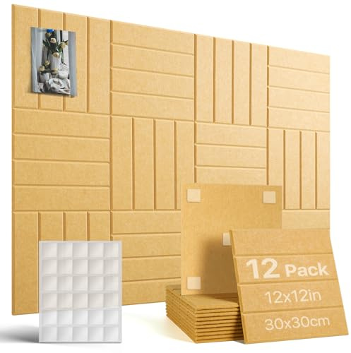Woovio Bacheca in Sughero 120x90 cm,12 Pezzi con 60 Cuscinetti Adesivi Biadesivi, Bacheca da Parete Memoboard per Casa, Scuola, Ufficio, Camera dei Bambini (Giallo)