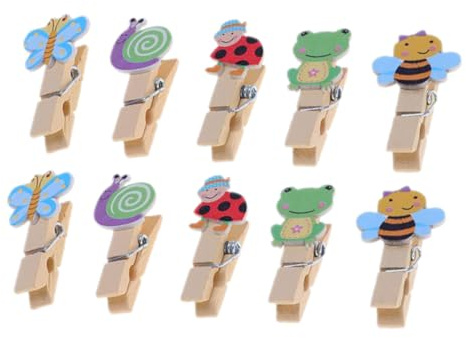 NUOBESTY Pinzas para Fotos Decorativas de Madera Clips Compactos para Colgar con Cuerda de Yute 10 Unidades por Set, Accesorios Fotográficos para Hogar y Fiestas