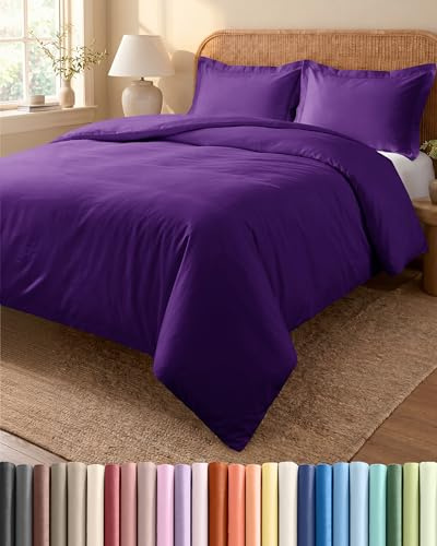 Juego Funda Nórdica 3 Piezas 240x220 - Microfibra Almohada 65x65 - Morado | Sin Arrugas, Suave, Transpirable, Funda Edredón, Fundas de Almohada, Cierre Cremallera, Lavable, Juego de Cama, OEKO-TEX