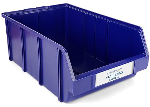 HMH 18x Stapelboxen Größe XL Werkstatt Garage Keller Sichtlagerboxen 489x304x185mm Lagerboxen BLAU Sichtlagerkästen Kleinteile Aufbewahrung