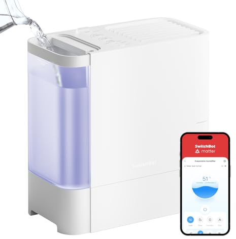 SwitchBot Umidificatore a vapore camera letto, 750ml/h, 4,5L stanze grandi, No nebbia No residui, Rabbocco dall'alto, Filtro lavabile, Silenzioso per bambini, Alexa, Google Home, HomeKit, Matter