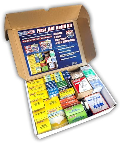 Rapid Care 4-Shelf First Aid Refill Kit - 1033 Piece OSHA & ANSI Compliant First Aid Cabinet Refill, Serves 150+ People, Color-Coded Workplace, Office & School First Aid Supplies