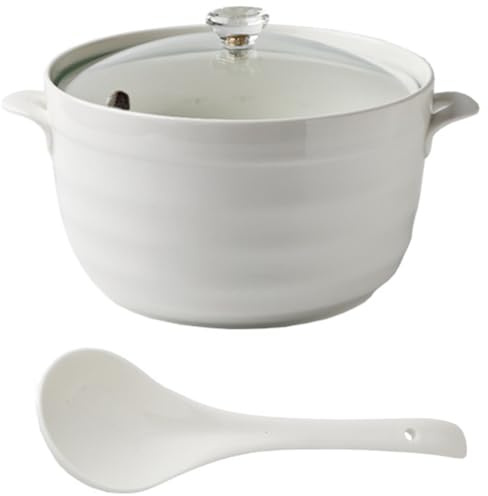 Små kopparkastruller vit soppterrin porslin serverings med lock runda(Glass Cover,2.2L/2Quarts)