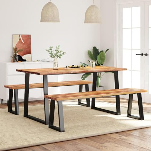 RCODSSK Gruppo da pranzo in legno massello di acacia con panchina - sala da pranzo stile industriale acacia in legno massello per sala da pranzo
