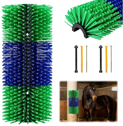 2 Pack Cattle Scratch Brushes, Horse Brushes, Full Massage Brush | Livestock Scratching Brush – Heavy-Duty Back Scratcher Massage Tool, Relieves Itching, Moulting and Fly Bites – Blue Green