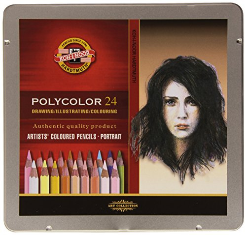 KOH-I-NOOR 3824 - Polycolor 24er Hautfarben Farbstifte Zeichenstifte für Künstler in Metall-Geschenkbox - exclusiv farbig sortiert für Portraitmalerei