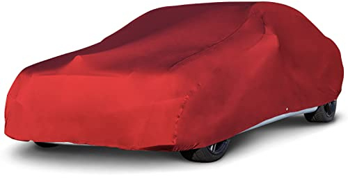 Budge Indoor Stretch Car Cover, Premium Dustproof Protection with Soft Fleece Lining, Breathable Indoor Car Cover Fits Vehicles up to 170 Inches, Red