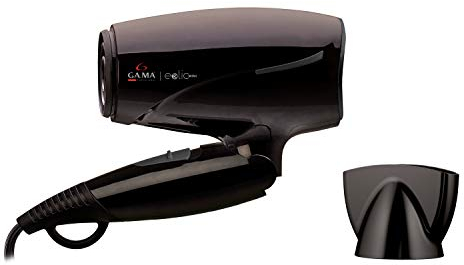 Gama Italy Professional Phon Eolic Mini, Asciugacapelli da viaggio, manico pieghevole, nero
