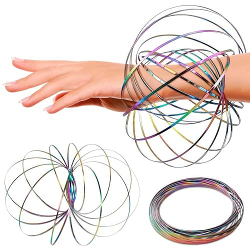 Flow Ring Spinner Ring Arm Toy 5.1 - Rust Resistant Stainless Steel Infinity Loop Flow Rings with Changing Colors & Geometric Spin- Flat Folding, Kinetic Magic Rings for Relaxation & Calming Motion