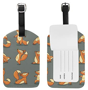 Arte Volpe Arancione Etichette per Bagagli,Valigie Bagaglio Etichetta Indirizzo Nome Id Tag in Pelle per Viaggio (2pezzi)