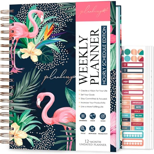 PLANBERRY Stor planeringskalender för timplanerare – odaterad organiserare för produktivitet, tidshantering och budget, 20 x 25 cm (Rose Flamingo)