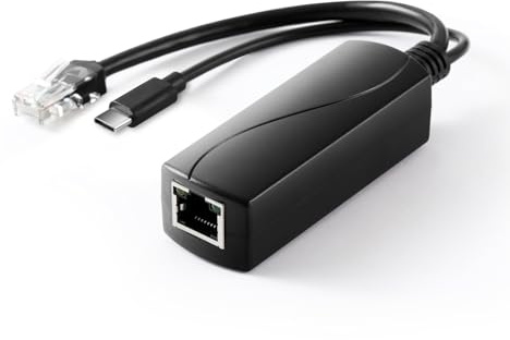 Gigabit Type C PoE Splitter 5V 2.4A Output, IEEE 802.3af Standard 10, 100, 1000Mbps för Type C Laddkabel RJ45 Port Power Over Ethernet Typ C Splitter Adapter (TYPEC0502G Svart)