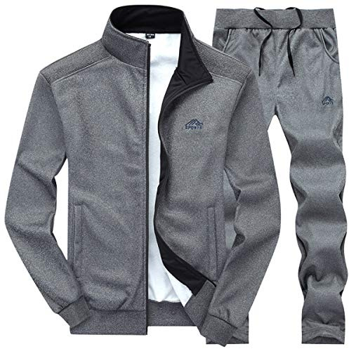 LBL - Conjunto deportivo casual de 2 piezas para hombre, sudadera deportiva de manga larga con cremallera completa para correr, 003 gris oscuro, S
