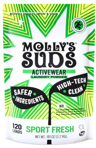 Molly's Suds Active Wear Laundry Detergent Powder - Natural Extra Strength Washing Powder, Stain Fighting for Performance Fabrics and Sensitive Skin - 120 Loads