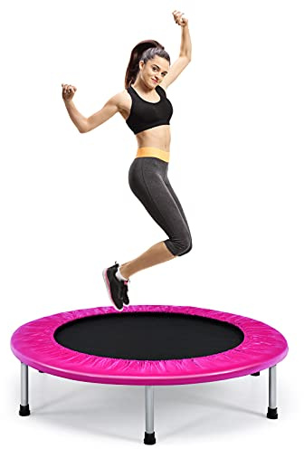 COSTWAY Trampolino Elastico Pieghevole, Tappeto Elastico da Interno con 32 Molle e 6 Gambee Cuscinetti Antiscivolo, Capacità di Carico 150 kg (Rosa)