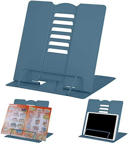 Support de Livre de Bureau en Métal, Support de Lecture à Angle Réglable, Support Portable, Robuste et Léger, Pour Livres Scolaires, Tablettes, Livres de Musique, Recettes de Cuisine(Morandi Navy)