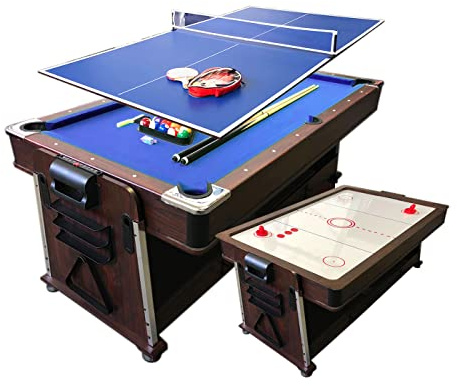 Mesa de Billar 7ft Mod. Mattew Azul Carambola y Hockey de Mesa y Ping Pong y Plan de Cobertura - 4 in 1