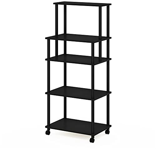 Furinno TURN-N-TUBE Bakers Rack with Wheels, 5-Tier Kitchen Storage Cart, Kitchen Cart, Coffee Bar, Pantry Organizers and Storage, Americano
