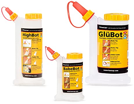 FastCap Glue Bottles, Trio Pack (4oz,6oz,16oz), with 2-Chamber No-Drip System. Each Bottle Comes with 2 Replaceable Tips.
