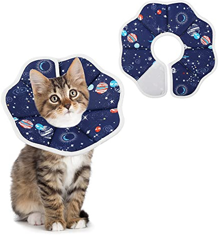 TIESOME Liten kattkonkrage, justerbar kattunge-återhämtning E-krage efter kirurgi, skyddande fästelement för små katter, 16–22,8 cm halsdiameter (S-storlek, planet)