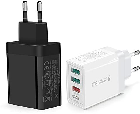 Paquete de 2 4 puertos PD 3.0 duradero con USB A bloque de cargador de pared 35 W USB C cargador rápido para Samsung Galaxy iPhone 12/13/14/Pro Max, XS/XR/X, iPad Pro, AirPods Pro