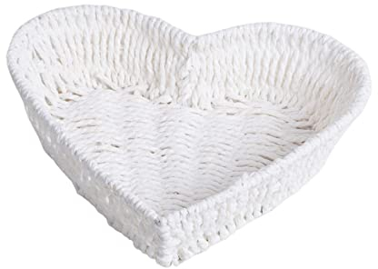 Magideal Hand Woven Fruit Basket Large Fruit Bowl Heart Shaped Bread Serving Basket Stackable Multipurpose Organizer Bin for Kitchen Home Decoration Table Centrepieces for Dining Room, White