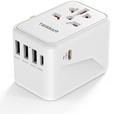 TESSAN Universal Travel Adapter Worldwide with PD 45W USB C Fast Charging, 6 in 1 Universal Plug Adaptor UK to World, International Travel Adapter for Multi Countries EU, USA, UK, AU, Thailand etc