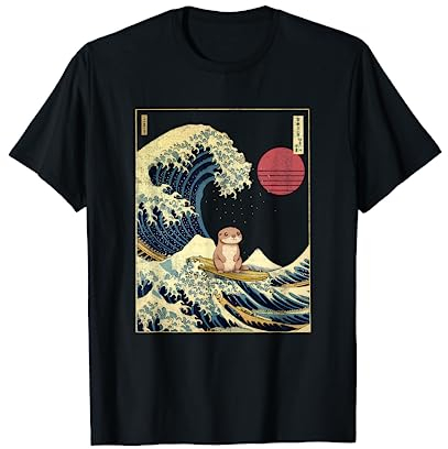 Otter Japanisches Kanagawa Wave Lustiges Surf Tier T-Shirt