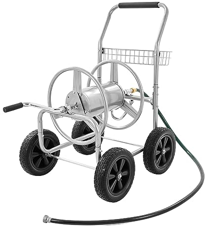 VEVOR Chariot à enrouleur de tuyau d'arrosage 5/8, 250 pieds, outils mobiles avec 4 roues, panier de rangement en acier avec revêtement en poudre pour plantation en plein air