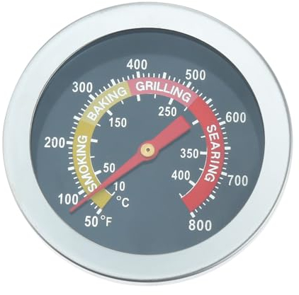 Hicello Dial-52MM 10-425℃ BBQ Barbecue Temperature Gauge, Charcoal Grill Smoker Thermometer, Pit Barbecue Thermometer Fahrenheit and Heat Indicator for Meat Cooking Port Lamb Beef