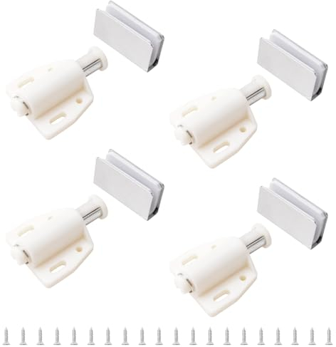 UFURMATE Glastür-Magnetschnäpper für Glastüren, 4 Stück, zum Öffnen, einzelne Glastür, magnetische Touch-Riegel mit Schrankklemme, passend für 3–6 mm freischwingende Glastüren (Silber und Weiß)