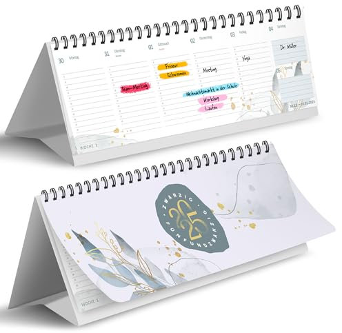 Tischkalender 2025 I Wochenkalender zum Aufstellen I Querkalender, Schreibtischkalender quer 2025 im Querformat, zum Hinstellen auf dem Schreibtisch