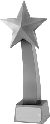 SilverTrophy Trophée étoile filante en argent – Vainqueur de compétition – Célébrez la réussite, la réussite en entreprise ou à l'école, la victoire, la résine, finition antique, plaque de gravure de