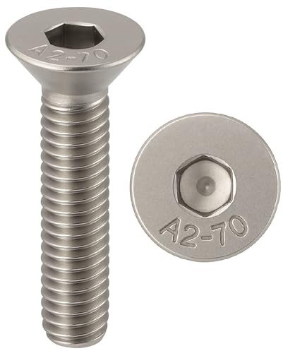 Tornillo de acero inoxidable M8 x 60 mm, cabeza avellanada BTR Ø 8 x 60 mm, tornillo M8 x 60 mm FHC de 6 caras huecas (llave allen) | Acero inoxidable A2-70 (V2A/304) | ISO 10642/DIN 7991: lote de 10