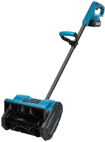 Makamsui Pala da neve elettrica senza fili, spazzaneve elettrico con larghezza di 28 cm, con 2 batterie e 1 caricatore, pala da neve manuale per patio, terrazza, vialetto, blu