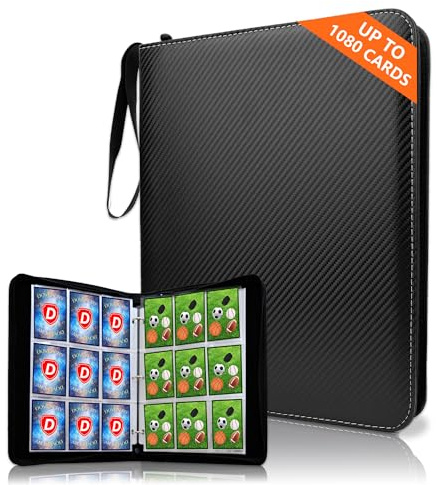 DOVEKERY Album di carte da collezione 1080 carte, album da collezione con 9 scomparti, 60 pagine per carte organizer, impermeabile PU Card Guardian Binder per lo sport