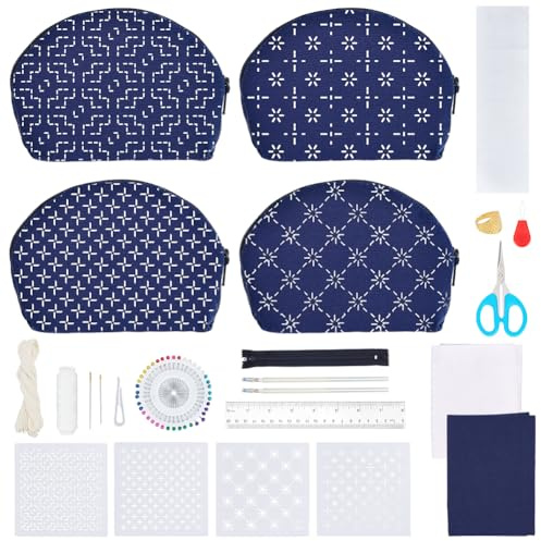 FREEBLOSS 4 Sashiko Juego de bolsas y monederos DIY para hacer bolsas Sashiko con sashikoshablone de PET para principiantes y amigables ideas de decoración del hogar
