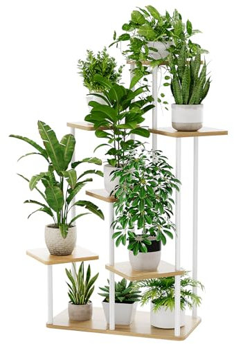 Bamworld Pflanzenständer Blumenständer 7 Etagen Metall Schwarz Pflanzenregal Outdoor Blumenregal Indoor Großer Blumenständer für Terrasse, Garten, Balkon, Wohnzimmer, Schlafzimmer (weiß