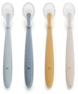 Jané Cucharas de Silicona Bebé, 4 pcs Cuchara Aprendizaje, Punta Silicona Blanda, Libre BPA, Apto Lavavajillas, Color Tropic
