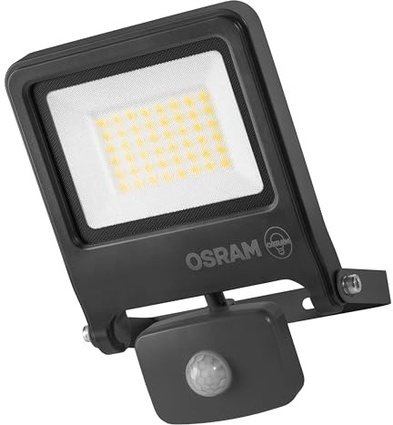 Osram ENDURA FLOOD PC 30W LED-Fluter mit Sensor, 4000K, 3000 Lumen, IP44 Flutlicht Bewegungserkennung 9m, Tageslichtsensor, Grau