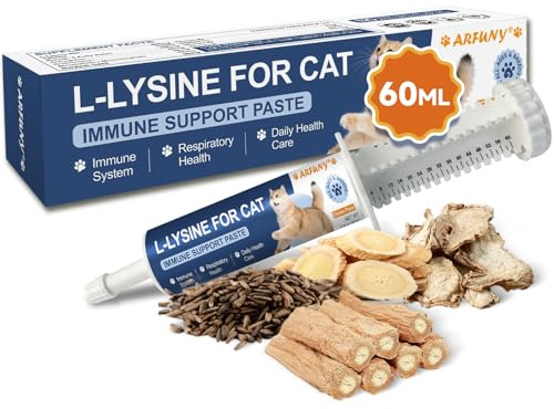L-Lysine for Cats - Lysine for Cats - Immune System, Normal Eye Function and Respiratory Health - Cat Lysine Paste with Taurine, Omega-3, Vitamins - 60ML, Chicken Flavor