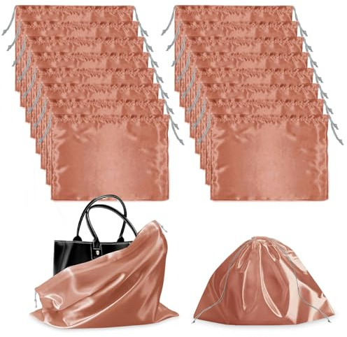 Lot de 16 housses de sac à main en soie anti-poussière avec cordon de serrage pour sacs à main, chaussures, sacs à main, bottes (noir), rose gold, Fashions