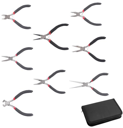 Set di 8 mini pinze per gioielli, set di pinze per gioielli fai da te, con custodia, per meccanici di precisione, per la creazione di gioielli, fai da te, professionisti, riparazioni