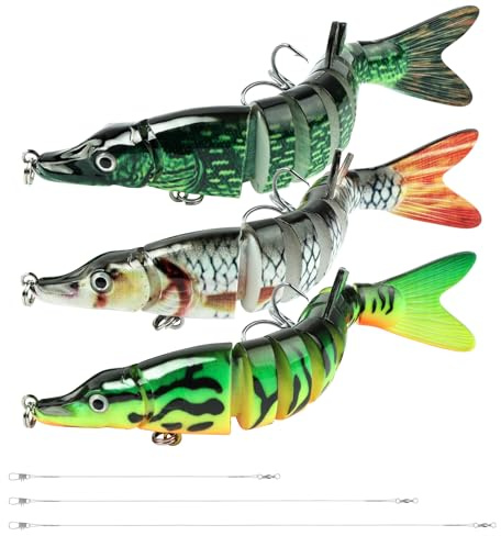 Vicloon 3Pcs Cebos de Pescar Articulados,13cm Señuelos de Natación Bionic Multi-articulado de Natación Realistas con Guía Frontal de Alambre de Acero,Swimbait Realista de Hundimiento Lento,17g