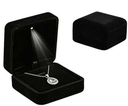 Shengxi Scatola per Anelli con Luce LED, Scatola Portagioie in Velluto per Collane, Scatola Regalo Di Gioielli con Luce LED per Proposte Fidanzamento Matrimonio (B)