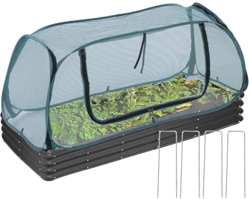 Cubierta de jardín para camas elevadas, paneles de PVC con malla reforzada para protección contra la intemperie, ventilación con cremallera para el crecimiento de plantas durante todo el año