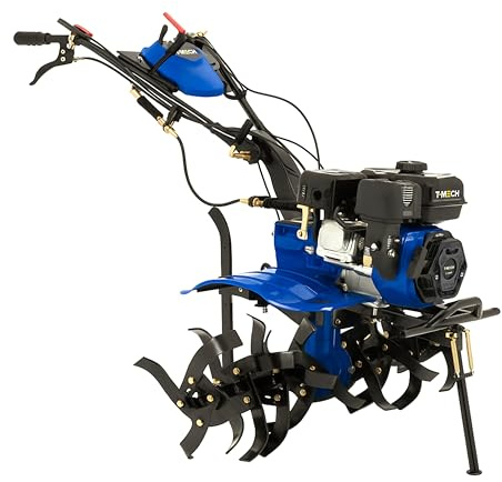 Rotavator 7.5HP Petrol Tiller Cultivator Heavy Duty 212cc 4 Stroke Garden Allotment Soil 16 Blades 800mm - 1000mm Tilling Width 100mm - 300mm Depth Adjustable Handlebar FREE PPE Gloves Ear Defenders