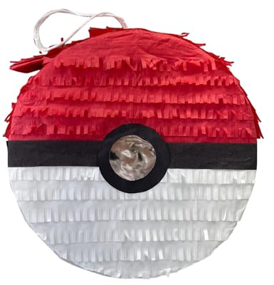APINATA4U Red and White Ball Pinata, Great for Poke Themed Parties, Video Game Nights, Birthday Party Supplies, Baby Shower, Holiday Celebrations, and Sports Team Parties, 16 X 4 Inches Large